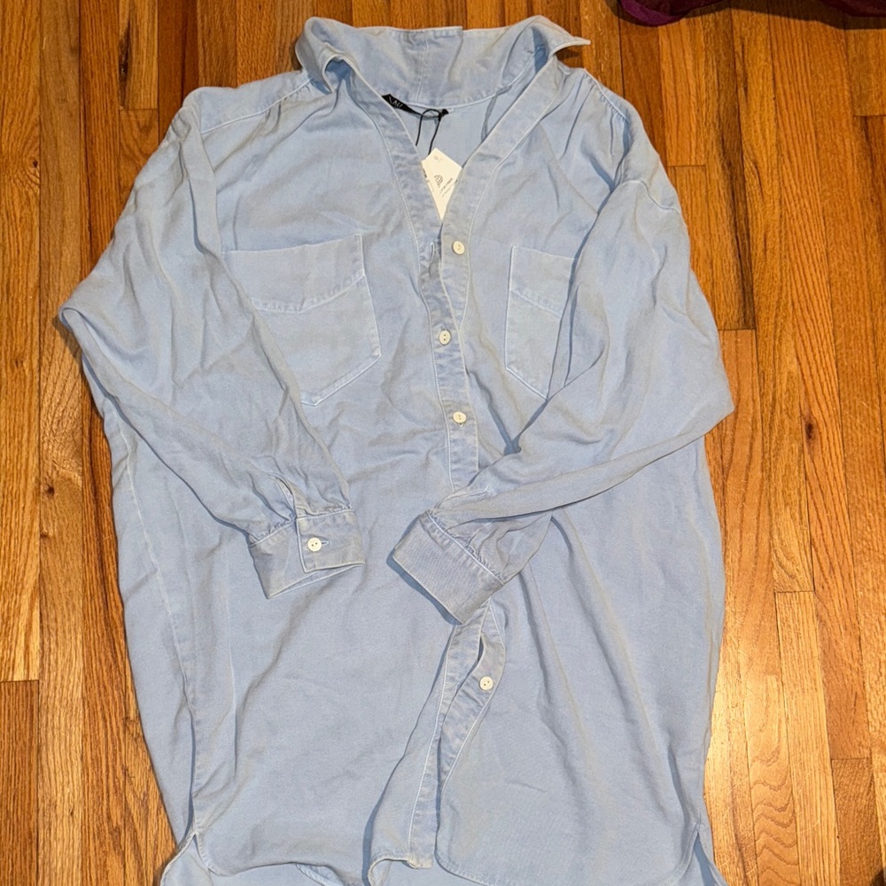 Light Blue Button-Up Shirt Dress